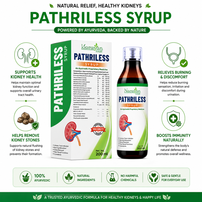 Pathri Less Syrup Helps Maintain Urinary Comfort and Healthy Kidney Function.