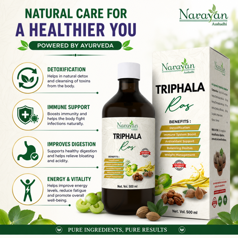 Triphala Ras Supports Digestive Health and Promotes Regular Bowel Function.